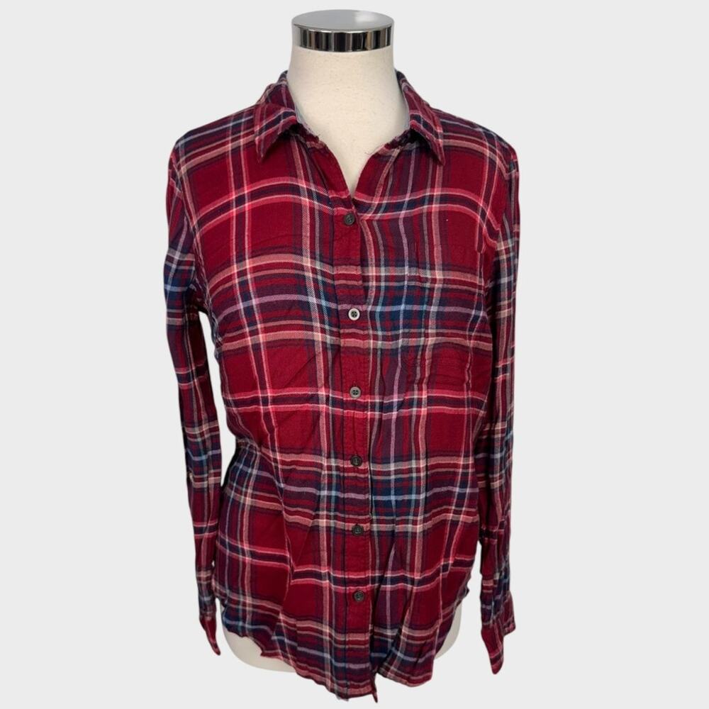 Lucky Brand Womens Small Button Front Plaid Shirt Button Front 100% Rayon